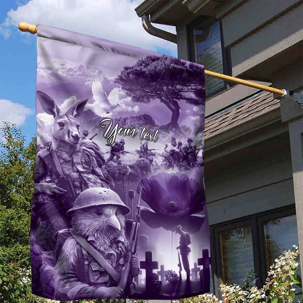 Purple ANZAC Day The Battle of Lone Pine Garden Flag Kiwi-Kangaroo Soldier Lest We Forget LT9 - Polynesian Pride