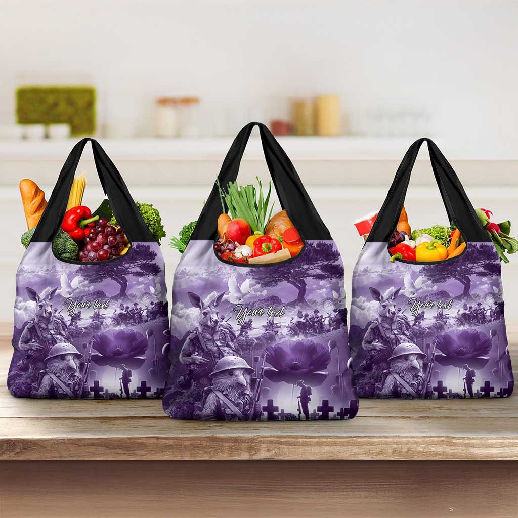Purple ANZAC Day The Battle of Lone Pine Grocery Bag Kiwi-Kangaroo Soldier Lest We Forget LT9 3-pack One Size Purple - Polynesian Pride