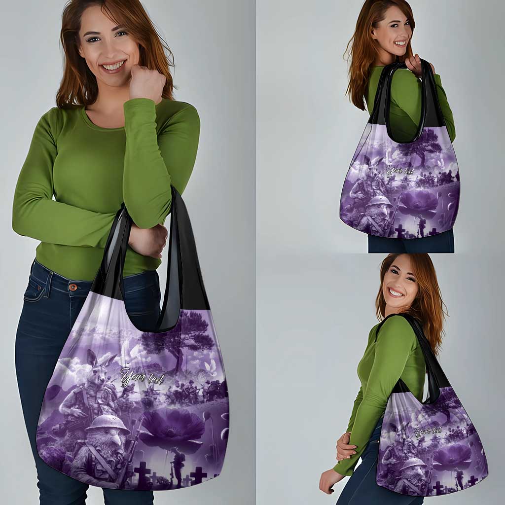 Purple ANZAC Day The Battle of Lone Pine Grocery Bag Kiwi-Kangaroo Soldier Lest We Forget LT9 - Polynesian Pride