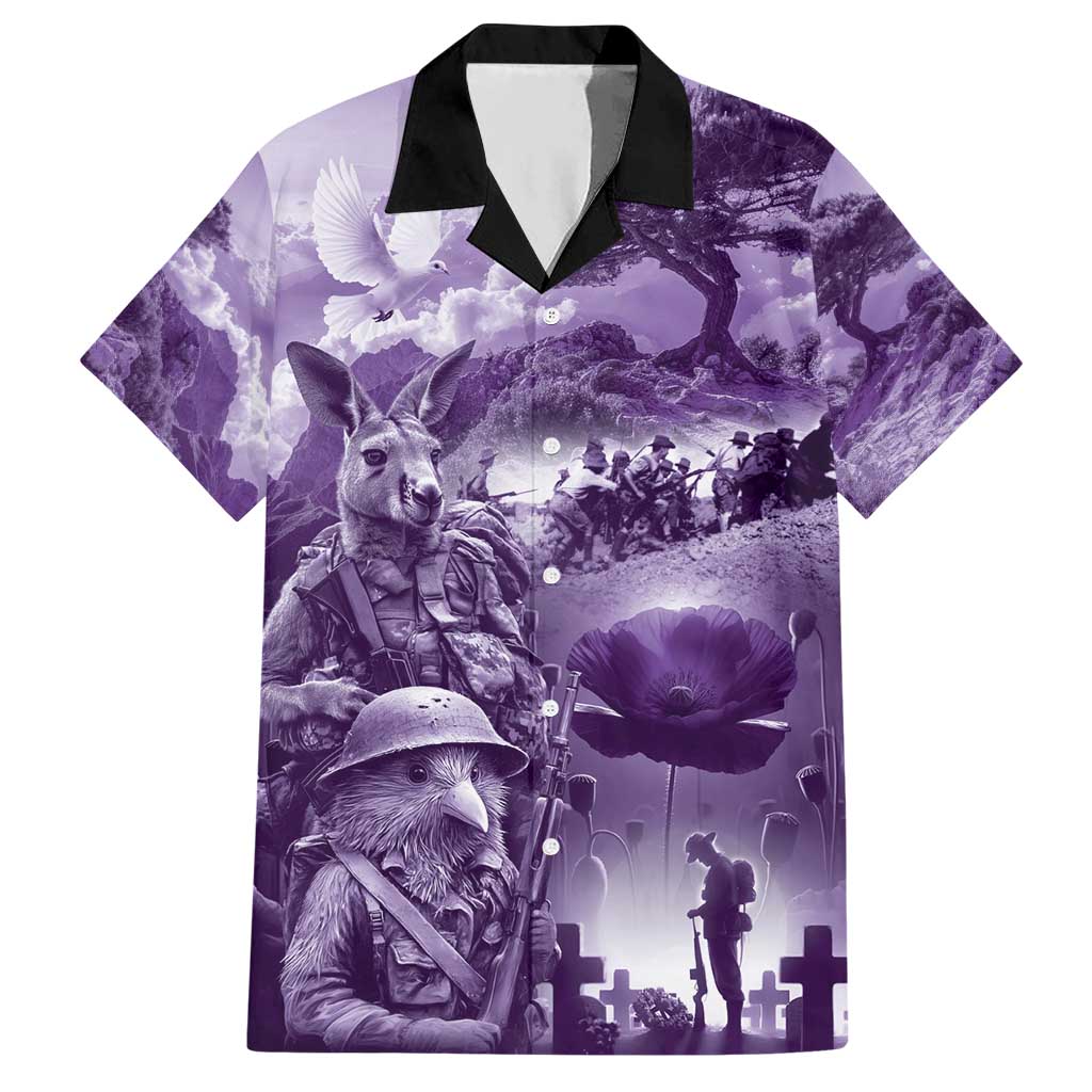 Purple ANZAC Day The Battle of Lone Pine Hawaiian Shirt Kiwi-Kangaroo Soldier Lest We Forget LT9 Purple - Polynesian Pride
