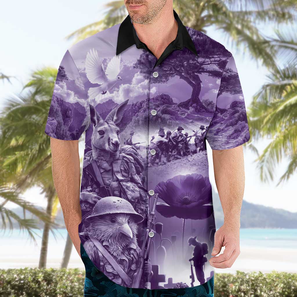 Purple ANZAC Day The Battle of Lone Pine Hawaiian Shirt Kiwi-Kangaroo Soldier Lest We Forget LT9 - Polynesian Pride