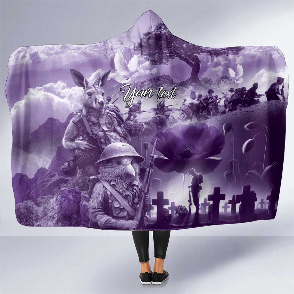 Purple ANZAC Day The Battle of Lone Pine Hooded Blanket Kiwi-Kangaroo Soldier Lest We Forget LT9 One Size Purple - Polynesian Pride