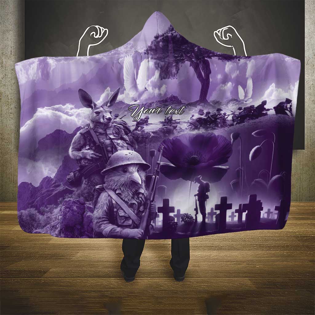 Purple ANZAC Day The Battle of Lone Pine Hooded Blanket Kiwi-Kangaroo Soldier Lest We Forget LT9 - Polynesian Pride