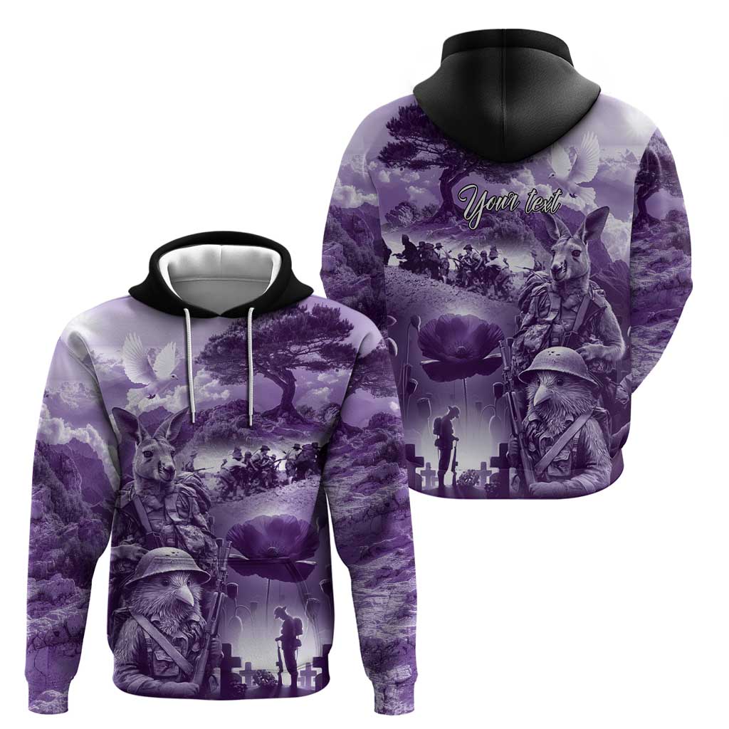 Purple ANZAC Day The Battle of Lone Pine Hoodie Kiwi-Kangaroo Soldier Lest We Forget LT9 - Polynesian Pride