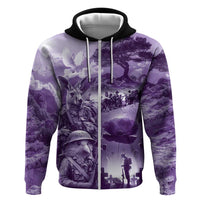 Purple ANZAC Day The Battle of Lone Pine Hoodie Kiwi-Kangaroo Soldier Lest We Forget LT9 Zip Hoodie Purple - Polynesian Pride
