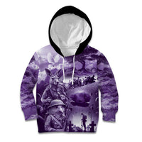 Purple ANZAC Day The Battle of Lone Pine Kid Hoodie Kiwi-Kangaroo Soldier Lest We Forget LT9 Hoodie Purple - Polynesian Pride