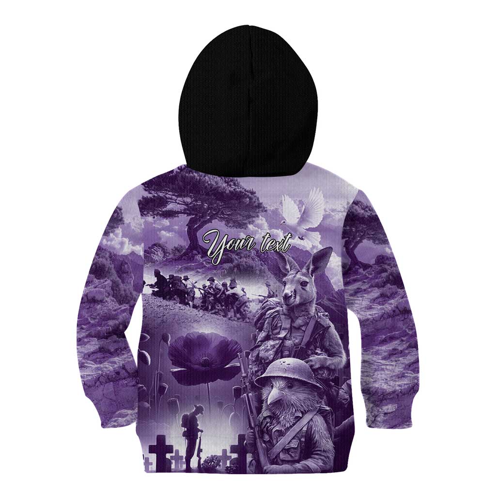 Purple ANZAC Day The Battle of Lone Pine Kid Hoodie Kiwi-Kangaroo Soldier Lest We Forget LT9 - Polynesian Pride