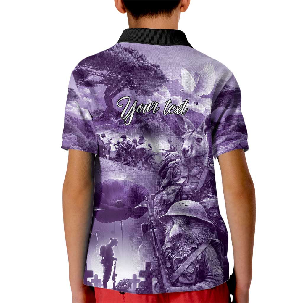 Purple ANZAC Day The Battle of Lone Pine Kid Polo Shirt Kiwi-Kangaroo Soldier Lest We Forget LT9 - Polynesian Pride