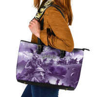 Purple ANZAC Day The Battle of Lone Pine Leather Tote Bag Kiwi-Kangaroo Soldier Lest We Forget LT9 Purple - Polynesian Pride