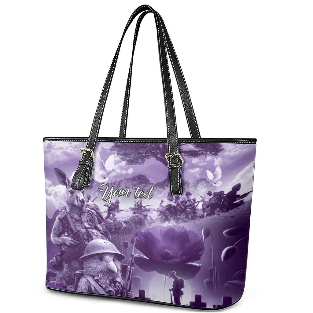 Purple ANZAC Day The Battle of Lone Pine Leather Tote Bag Kiwi-Kangaroo Soldier Lest We Forget LT9 - Polynesian Pride