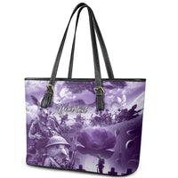 Purple ANZAC Day The Battle of Lone Pine Leather Tote Bag Kiwi-Kangaroo Soldier Lest We Forget LT9 - Polynesian Pride