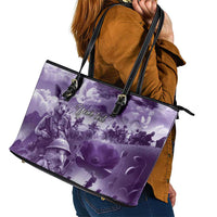 Purple ANZAC Day The Battle of Lone Pine Leather Tote Bag Kiwi-Kangaroo Soldier Lest We Forget LT9 - Polynesian Pride