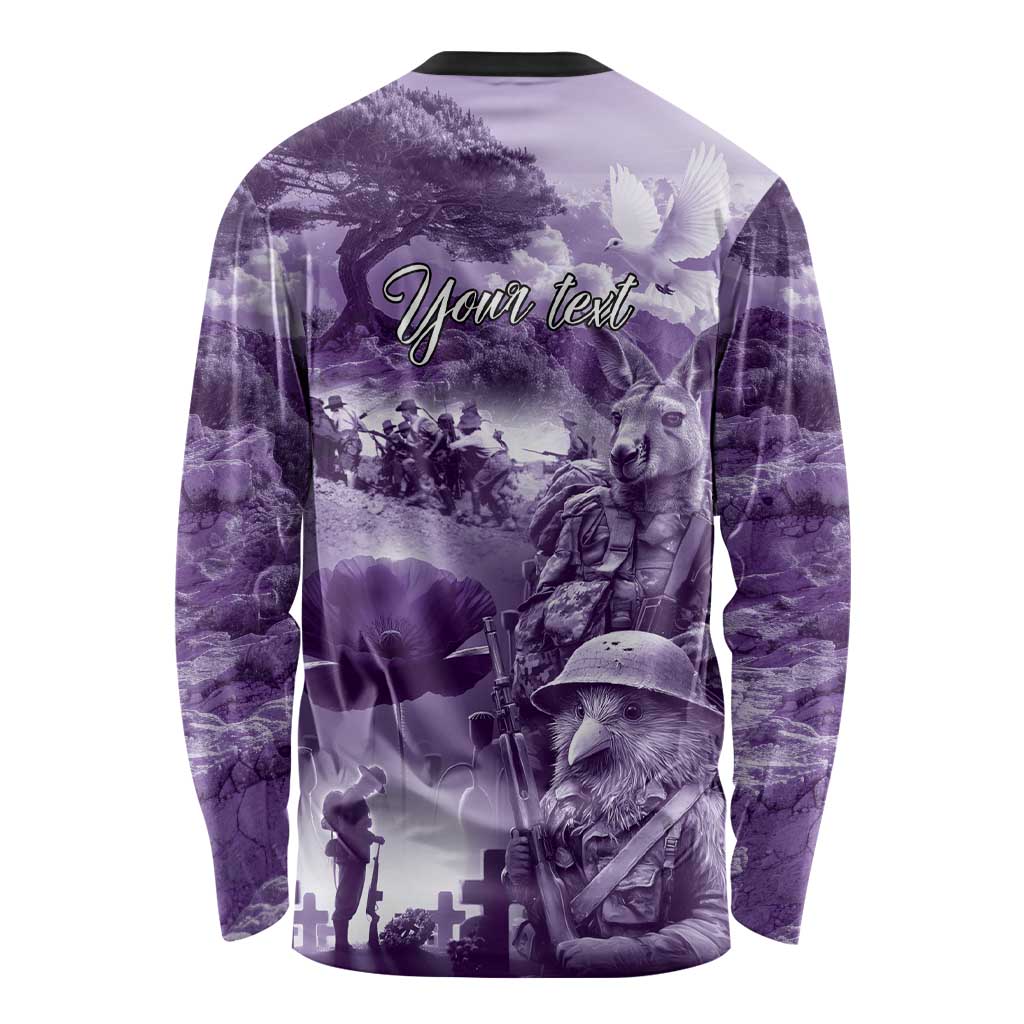 Purple ANZAC Day The Battle of Lone Pine Long Sleeve Shirt Kiwi-Kangaroo Soldier Lest We Forget LT9 - Polynesian Pride