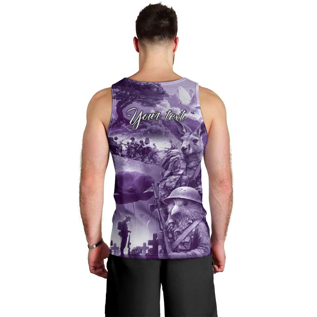 Purple ANZAC Day The Battle of Lone Pine Men Tank Top Kiwi-Kangaroo Soldier Lest We Forget LT9 - Polynesian Pride