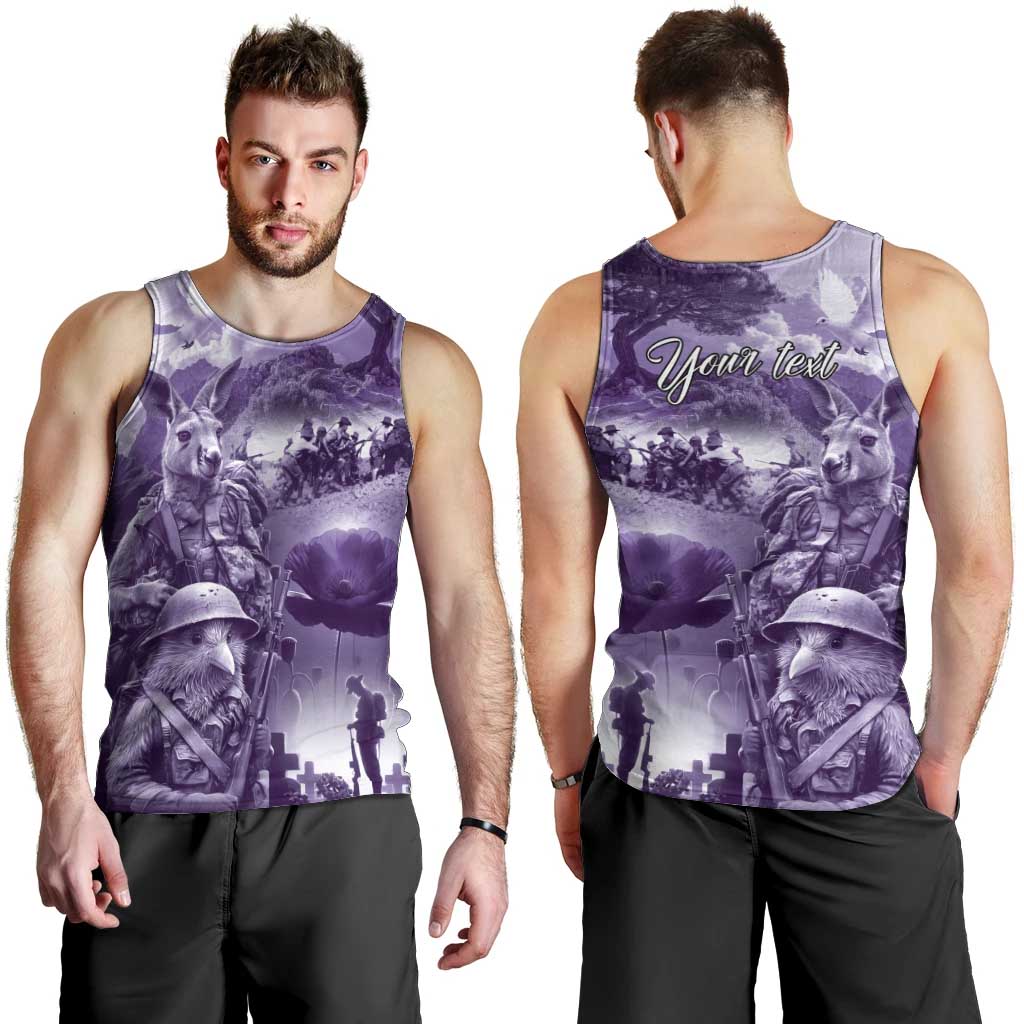 Purple ANZAC Day The Battle of Lone Pine Men Tank Top Kiwi-Kangaroo Soldier Lest We Forget LT9 - Polynesian Pride