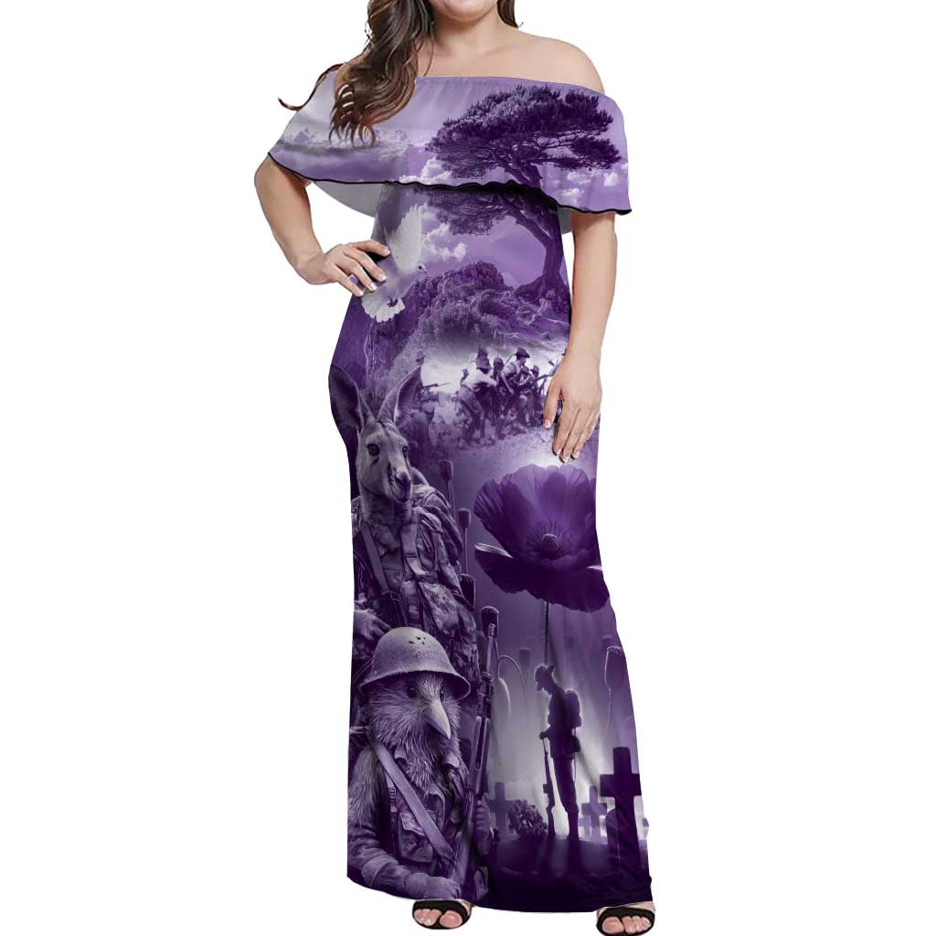 Purple ANZAC Day The Battle of Lone Pine Off Shoulder Maxi Dress Kiwi-Kangaroo Soldier Lest We Forget LT9 Women Purple - Polynesian Pride