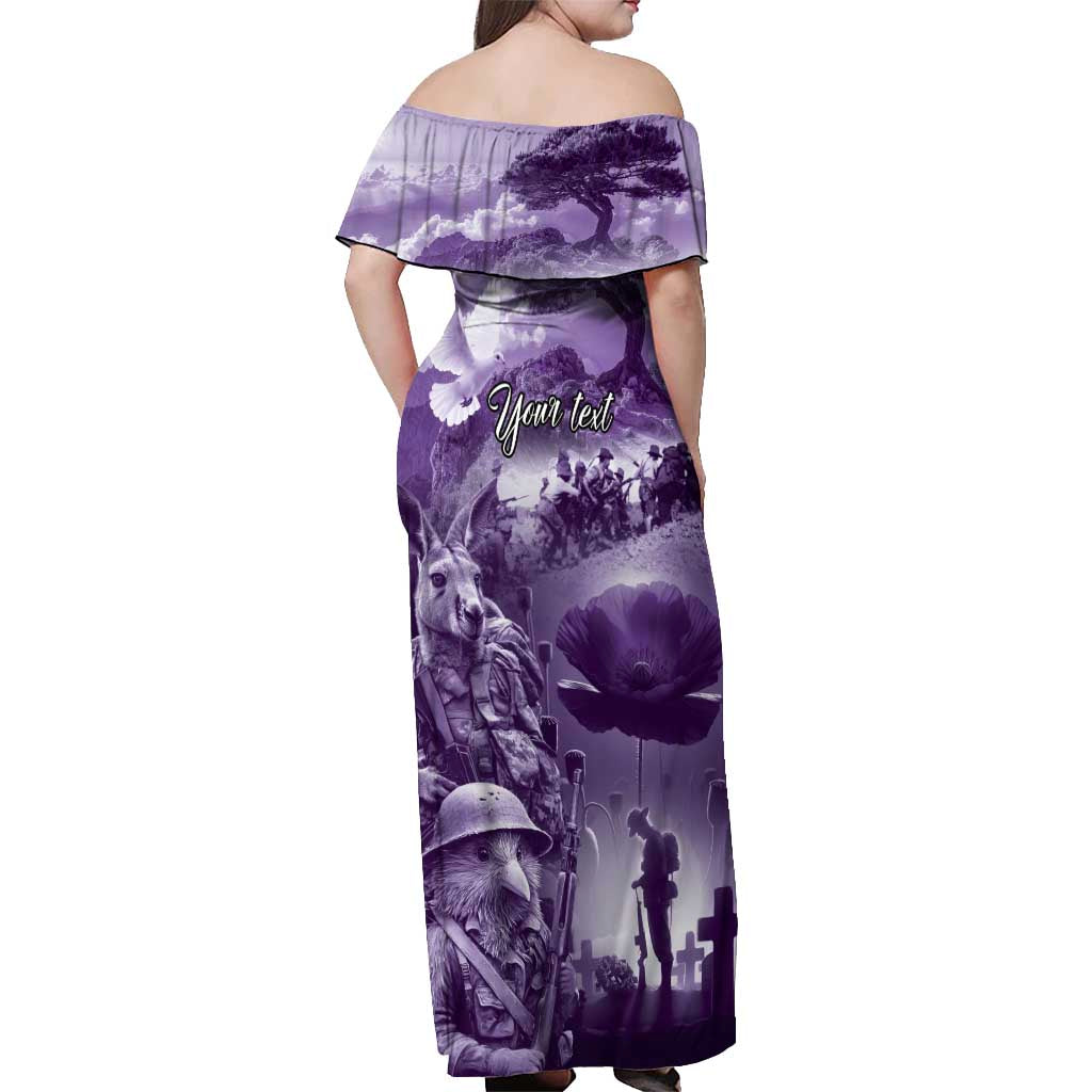 Purple ANZAC Day The Battle of Lone Pine Off Shoulder Maxi Dress Kiwi-Kangaroo Soldier Lest We Forget LT9 - Polynesian Pride