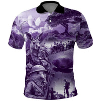 Purple ANZAC Day The Battle of Lone Pine Polo Shirt Kiwi-Kangaroo Soldier Lest We Forget LT9 Purple - Polynesian Pride