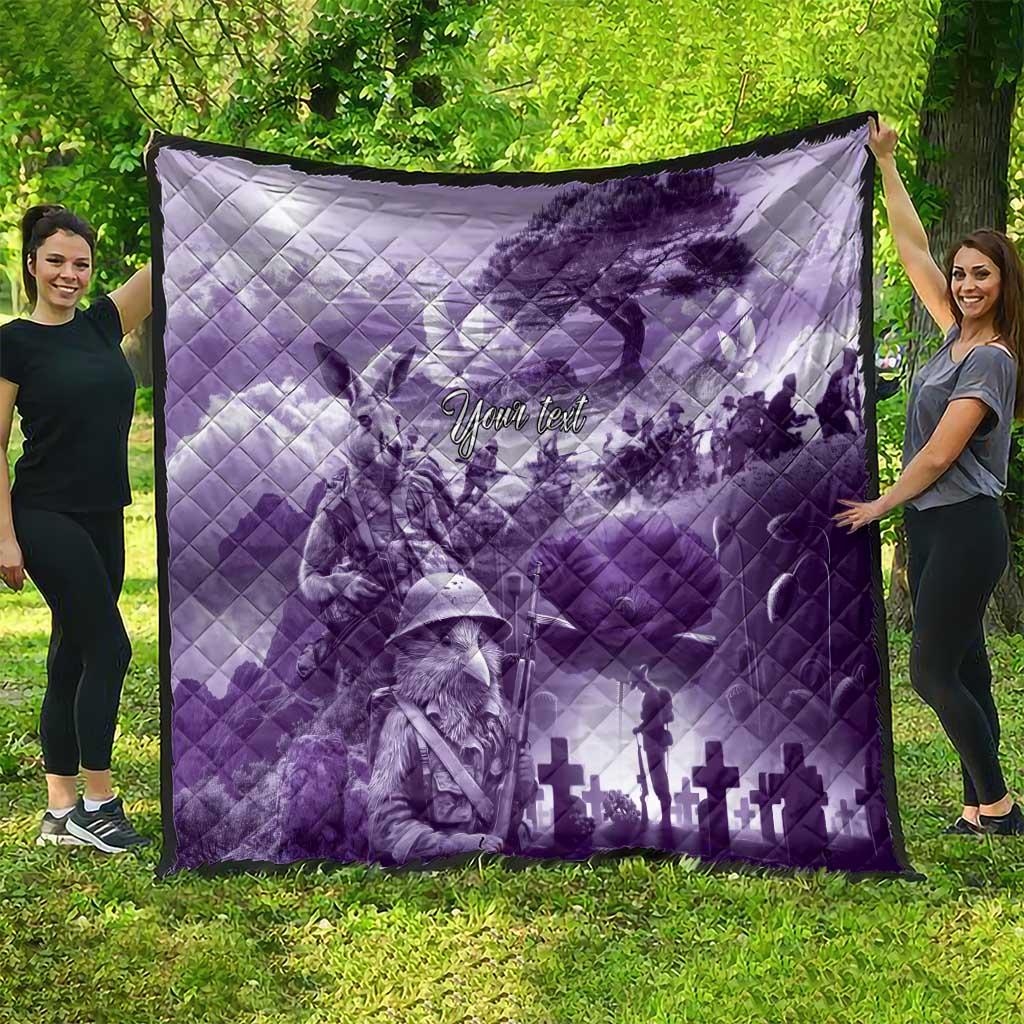 Purple ANZAC Day The Battle of Lone Pine Quilt Kiwi-Kangaroo Soldier Lest We Forget LT9 - Polynesian Pride