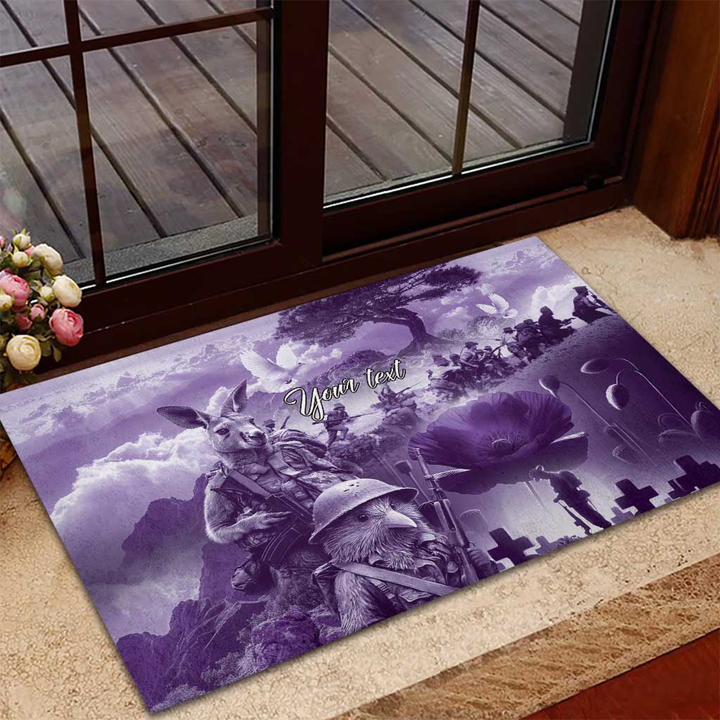 Purple ANZAC Day The Battle of Lone Pine Rubber Doormat Kiwi-Kangaroo Soldier Lest We Forget LT9 - Polynesian Pride