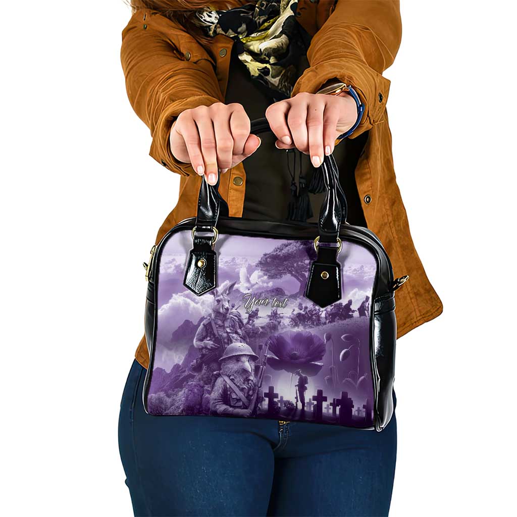 Purple ANZAC Day The Battle of Lone Pine Shoulder Handbag Kiwi-Kangaroo Soldier Lest We Forget LT9 One Size Purple - Polynesian Pride