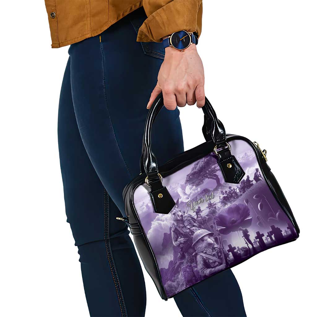 Purple ANZAC Day The Battle of Lone Pine Shoulder Handbag Kiwi-Kangaroo Soldier Lest We Forget LT9 - Polynesian Pride