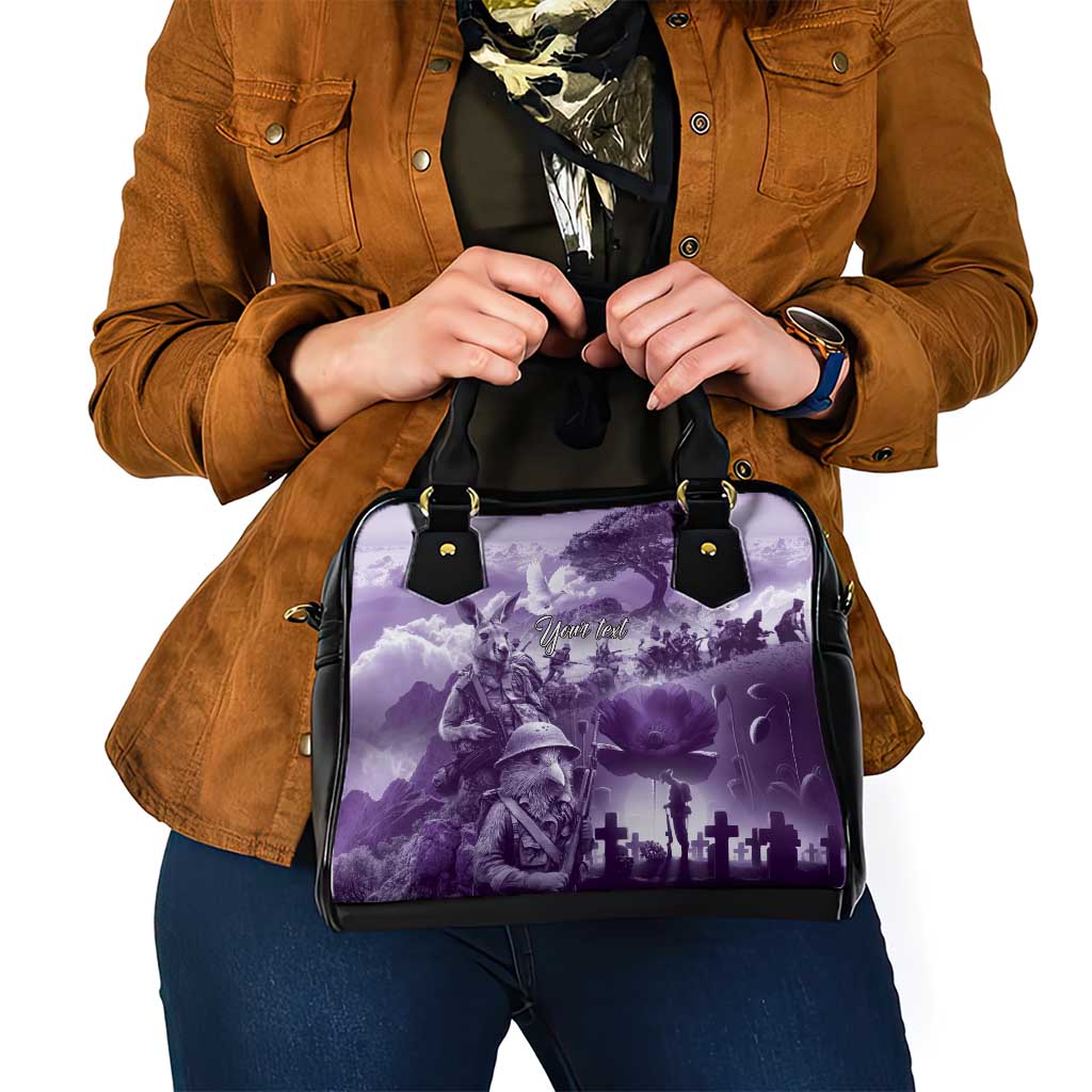 Purple ANZAC Day The Battle of Lone Pine Shoulder Handbag Kiwi-Kangaroo Soldier Lest We Forget LT9 - Polynesian Pride