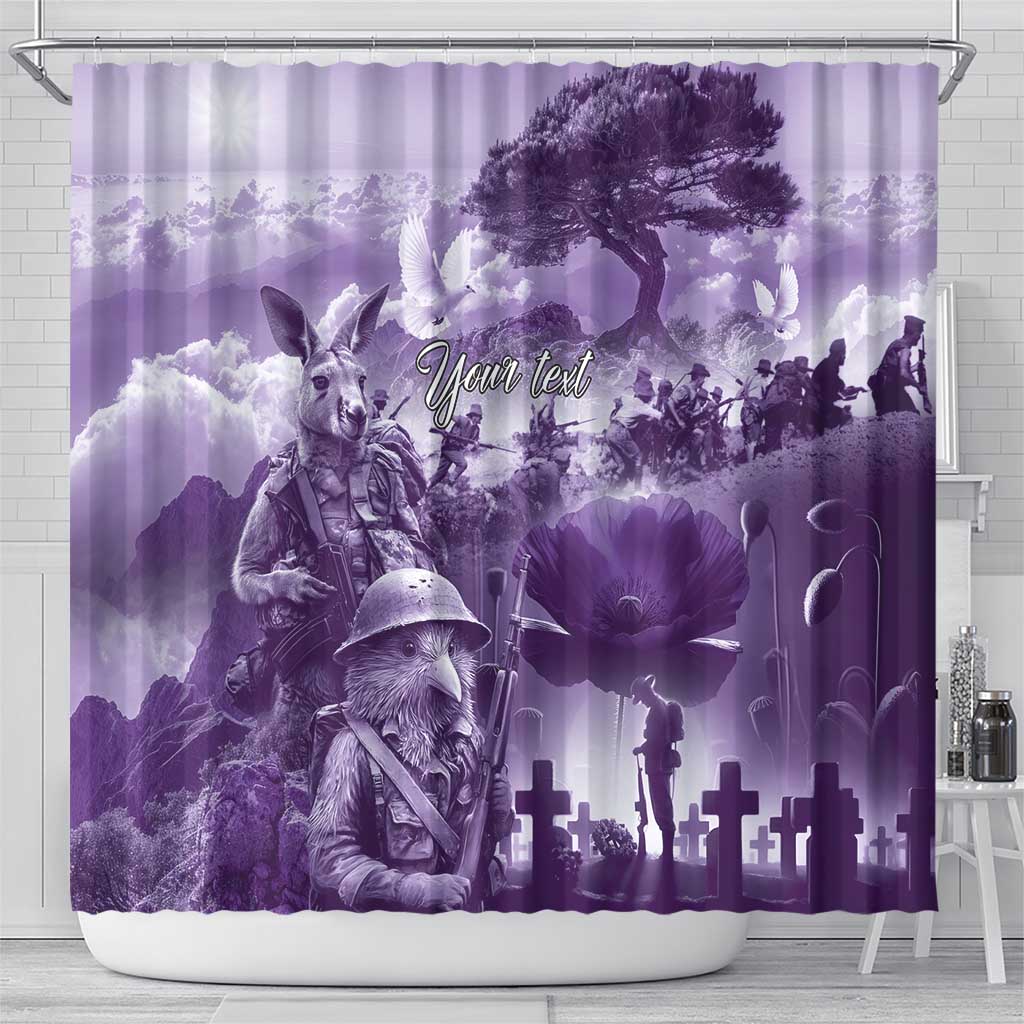 Purple ANZAC Day The Battle of Lone Pine Shower Curtain Kiwi-Kangaroo Soldier Lest We Forget LT9 - Polynesian Pride