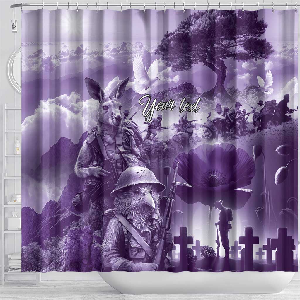 Purple ANZAC Day The Battle of Lone Pine Shower Curtain Kiwi-Kangaroo Soldier Lest We Forget LT9 - Polynesian Pride