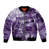 Purple ANZAC Day The Battle of Lone Pine Sleeve Zip Bomber Jacket Kiwi-Kangaroo Soldier Lest We Forget LT9 Unisex Purple - Polynesian Pride