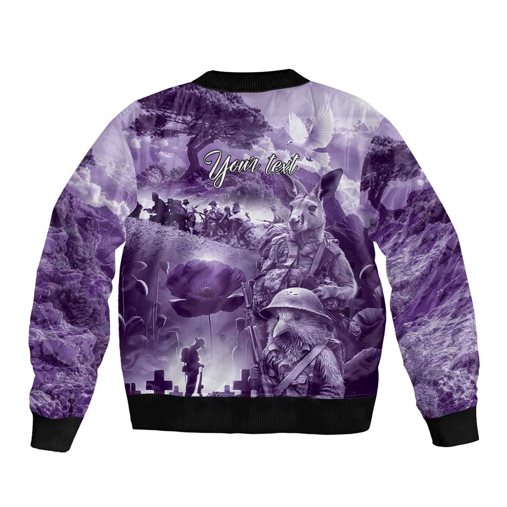 Purple ANZAC Day The Battle of Lone Pine Sleeve Zip Bomber Jacket Kiwi-Kangaroo Soldier Lest We Forget LT9 - Polynesian Pride