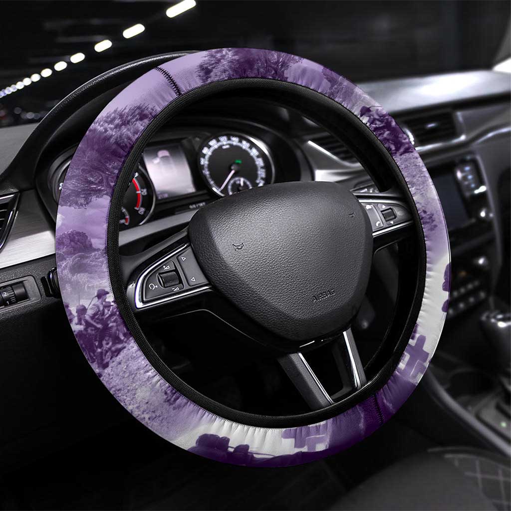 Purple ANZAC Day The Battle of Lone Pine Steering Wheel Cover Kiwi-Kangaroo Soldier Lest We Forget LT9 Universal Fit Purple - Polynesian Pride