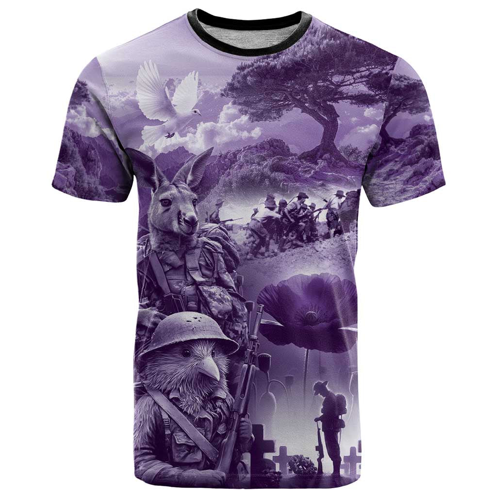 Purple ANZAC Day The Battle of Lone Pine T Shirt Kiwi-Kangaroo Soldier Lest We Forget LT9 Purple - Polynesian Pride