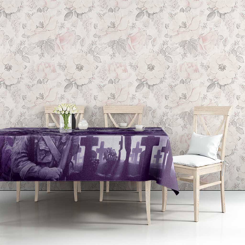 Purple ANZAC Day The Battle of Lone Pine Tablecloth Kiwi-Kangaroo Soldier Lest We Forget