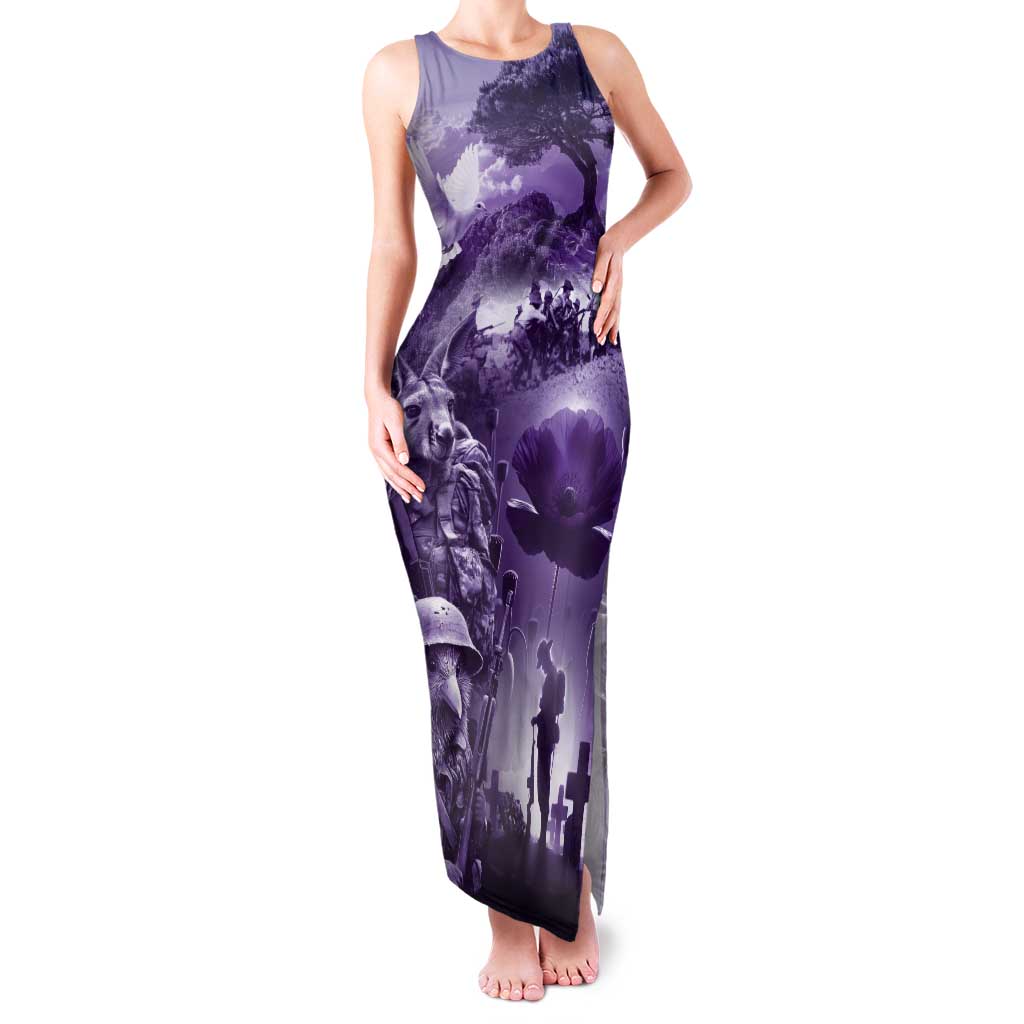 Purple ANZAC Day The Battle of Lone Pine Tank Maxi Dress Kiwi-Kangaroo Soldier Lest We Forget LT9 Women Purple - Polynesian Pride