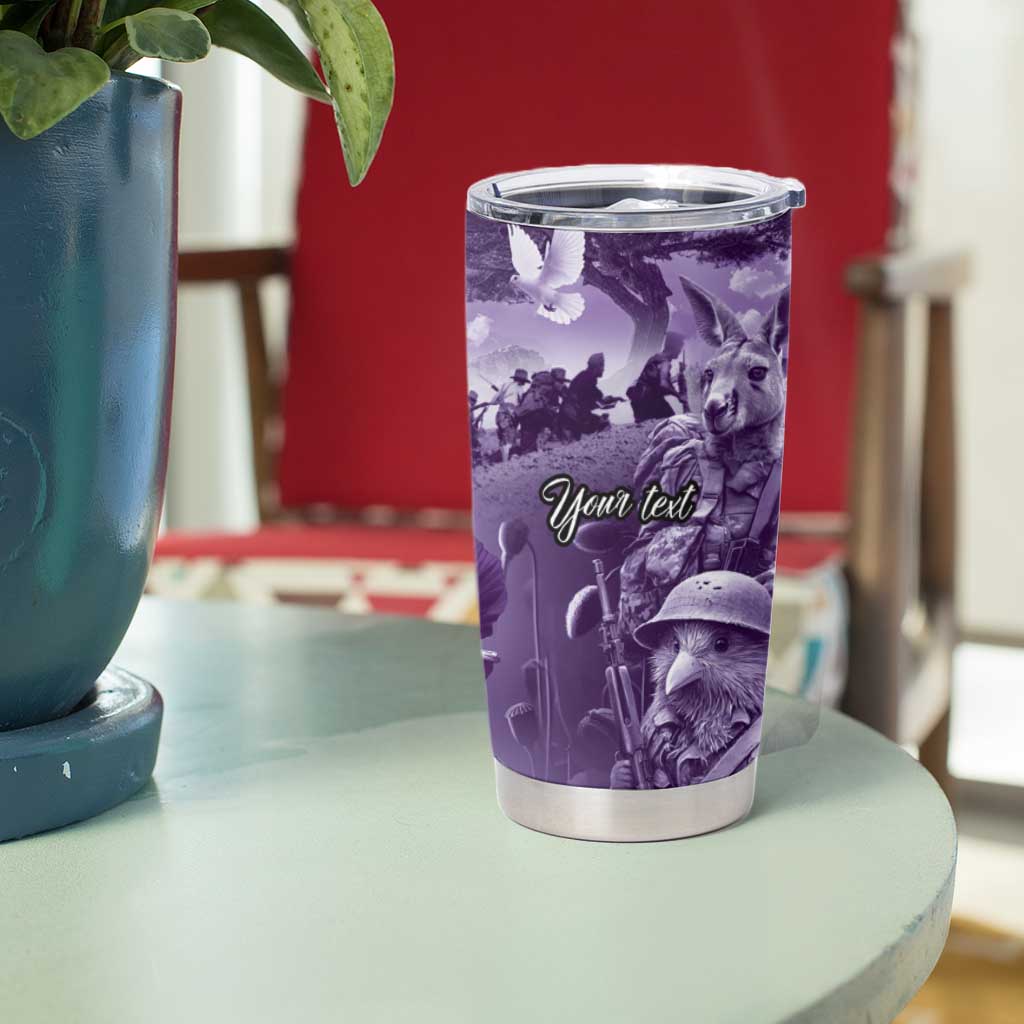 Purple ANZAC Day The Battle of Lone Pine Tumbler Cup Kiwi-Kangaroo Soldier Lest We Forget LT9 - Polynesian Pride