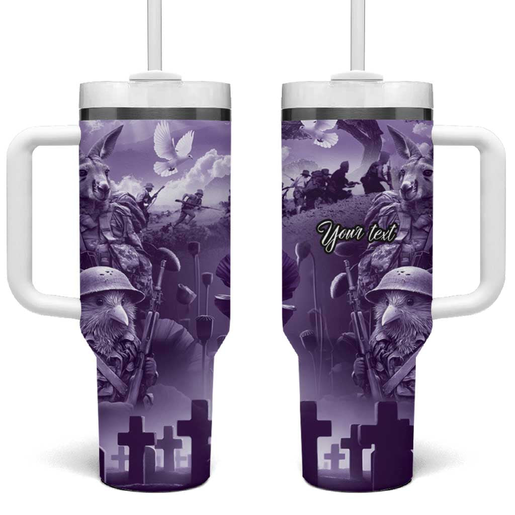 Purple ANZAC Day The Battle of Lone Pine Tumbler With Handle Kiwi-Kangaroo Soldier Lest We Forget LT9 One Size: 40 oz Purple - Polynesian Pride