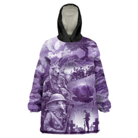 Purple ANZAC Day The Battle of Lone Pine Wearable Blanket Hoodie Kiwi-Kangaroo Soldier Lest We Forget LT9 One Size Purple - Polynesian Pride