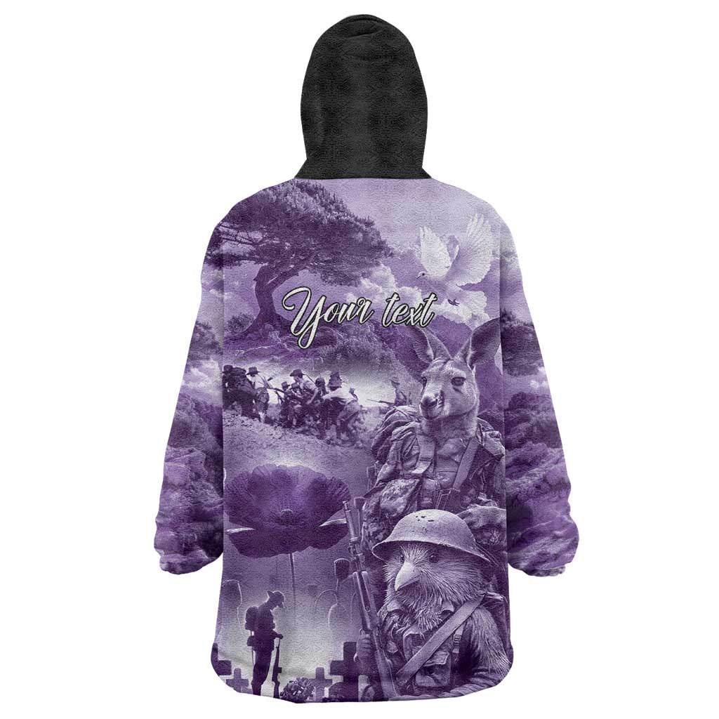 Purple ANZAC Day The Battle of Lone Pine Wearable Blanket Hoodie Kiwi-Kangaroo Soldier Lest We Forget LT9 - Polynesian Pride