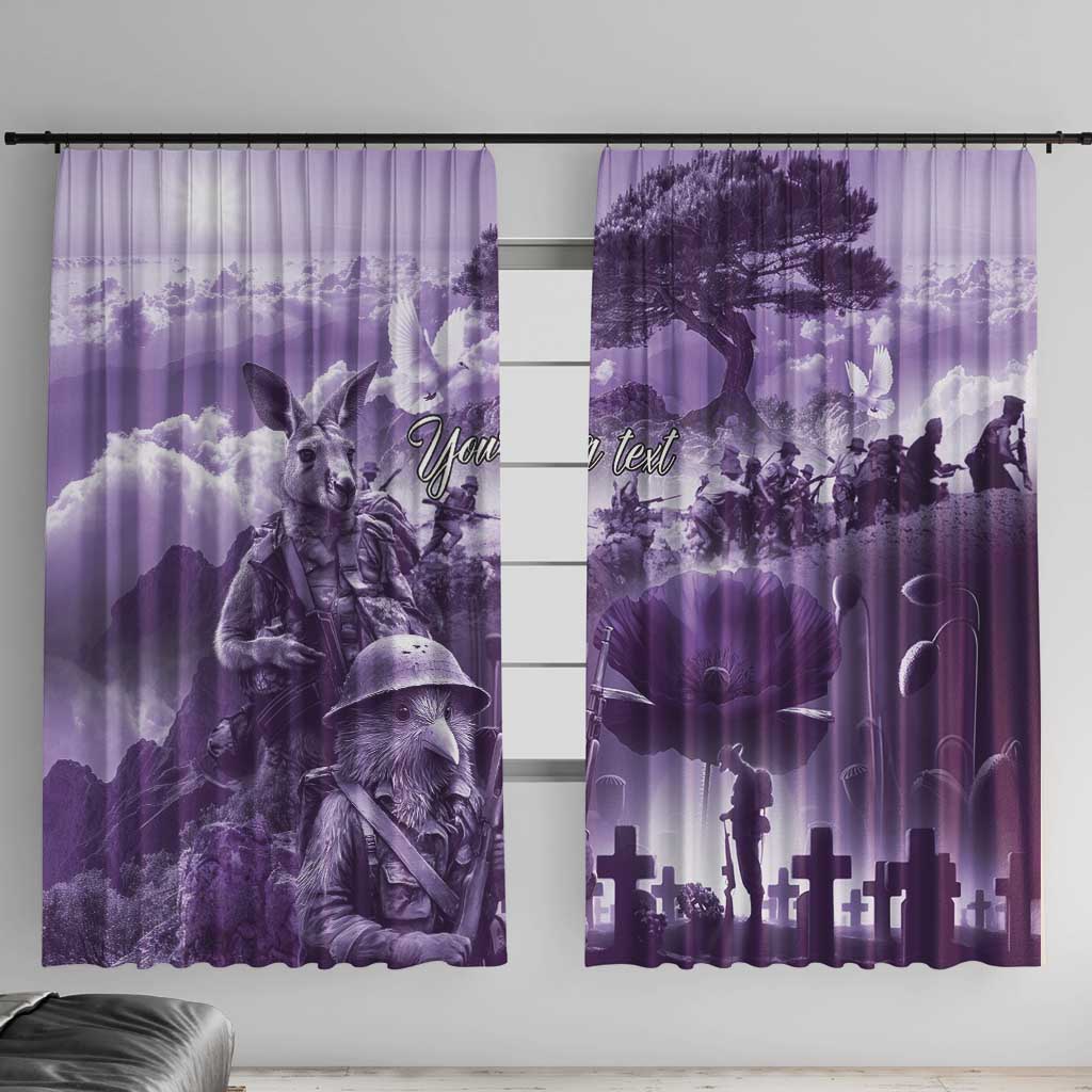 Purple ANZAC Day The Battle of Lone Pine Window Curtain Kiwi-Kangaroo Soldier Lest We Forget LT9 With Hooks Purple - Polynesian Pride