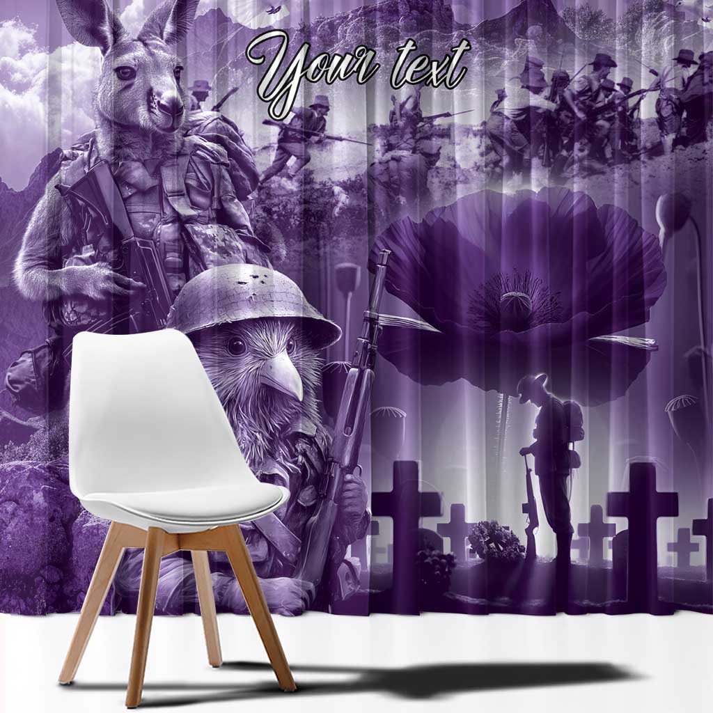 Purple ANZAC Day The Battle of Lone Pine Window Curtain Kiwi-Kangaroo Soldier Lest We Forget LT9 - Polynesian Pride
