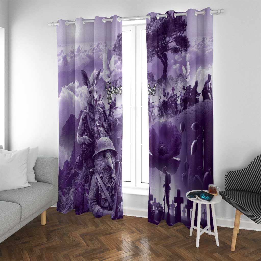 Purple ANZAC Day The Battle of Lone Pine Window Curtain Kiwi-Kangaroo Soldier Lest We Forget LT9 With Grommets Purple - Polynesian Pride