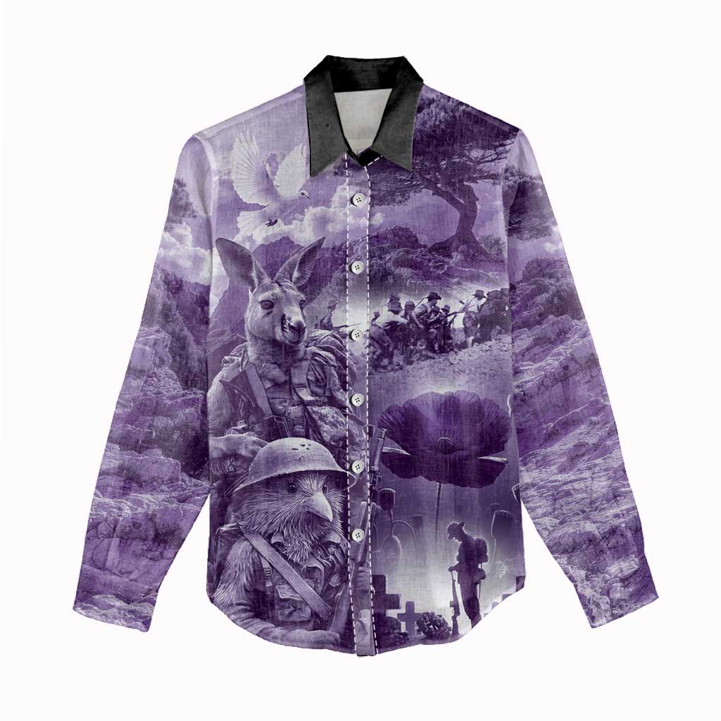 Purple ANZAC Day The Battle of Lone Pine Women Casual Shirt Kiwi-Kangaroo Soldier Lest We Forget LT9 - Polynesian Pride