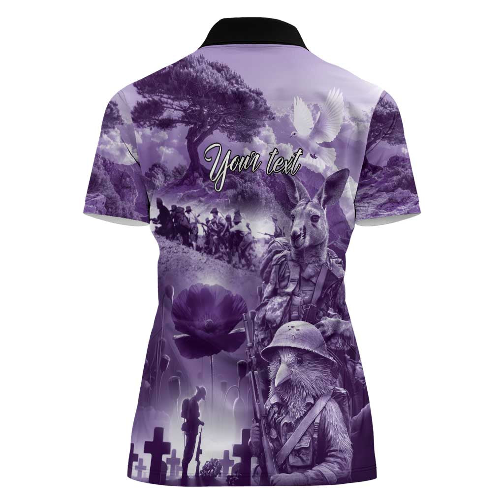Purple ANZAC Day The Battle of Lone Pine Women Polo Shirt Kiwi-Kangaroo Soldier Lest We Forget LT9 - Polynesian Pride