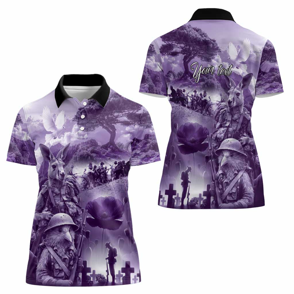 Purple ANZAC Day The Battle of Lone Pine Women Polo Shirt Kiwi-Kangaroo Soldier Lest We Forget LT9 - Polynesian Pride
