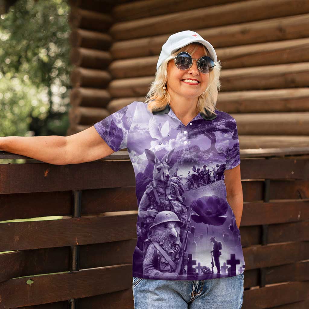 Purple ANZAC Day The Battle of Lone Pine Women Polo Shirt Kiwi-Kangaroo Soldier Lest We Forget LT9 - Polynesian Pride
