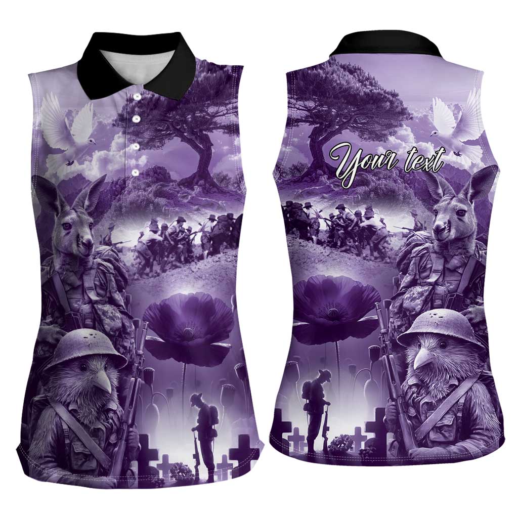 Purple ANZAC Day The Battle of Lone Pine Women Sleeveless Polo Shirt Kiwi-Kangaroo Soldier Lest We Forget LT9 - Polynesian Pride