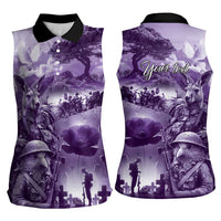 Purple ANZAC Day The Battle of Lone Pine Women Sleeveless Polo Shirt Kiwi-Kangaroo Soldier Lest We Forget LT9 - Polynesian Pride