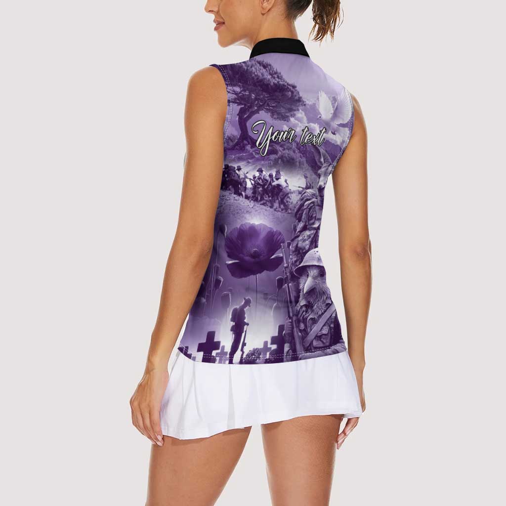 Purple ANZAC Day The Battle of Lone Pine Women Sleeveless Polo Shirt Kiwi-Kangaroo Soldier Lest We Forget LT9 - Polynesian Pride