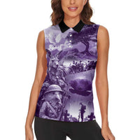 Purple ANZAC Day The Battle of Lone Pine Women Sleeveless Polo Shirt Kiwi-Kangaroo Soldier Lest We Forget LT9 - Polynesian Pride